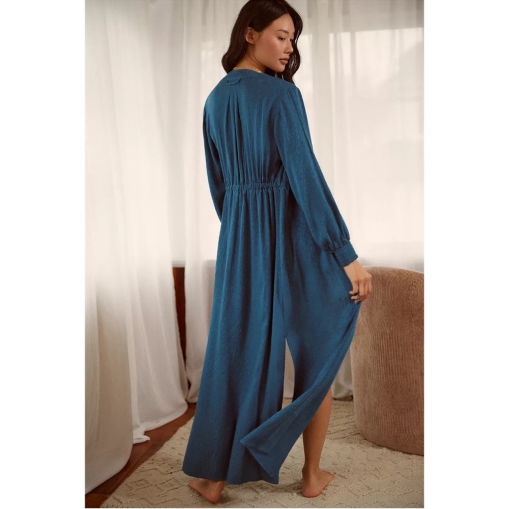 Anthropologie Blue Smocked Waist Maxi Dress Robe Boho Lounge Size L/XL NWT - Picture 11 of 13